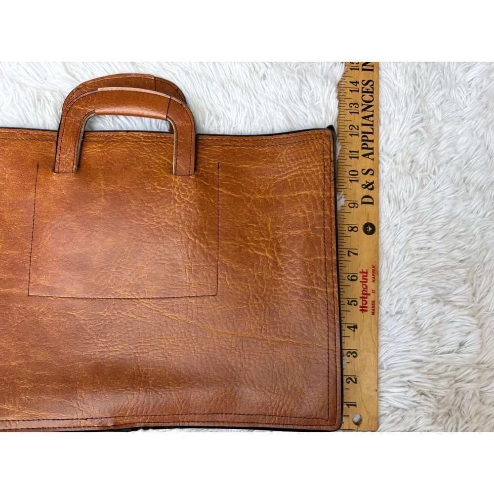 Vintage Tan Textured Faux Leather Slim Briefcase Document Bag Made in Korea